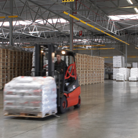 forklift driving warehouse